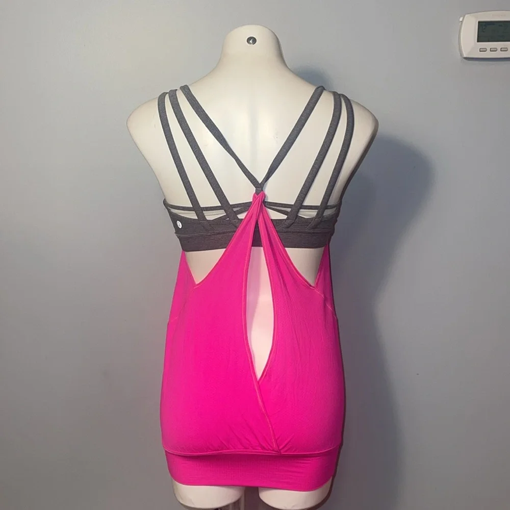 Lululemon ladies Hot Pink and Gray No Limits Sports Bra with attached tank